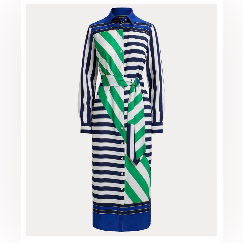 Lauren Ralph Lauren Long Sleeve Dress in Blue and Green Stripes